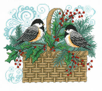 11-2496 winter chickadee basket