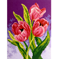 Flowers in the Garden. Needlepoint Canvas for Half Stitch without Yarn.  Printed Tapestry Canvas - Chamomiles, Violets. Orchidea 2411H